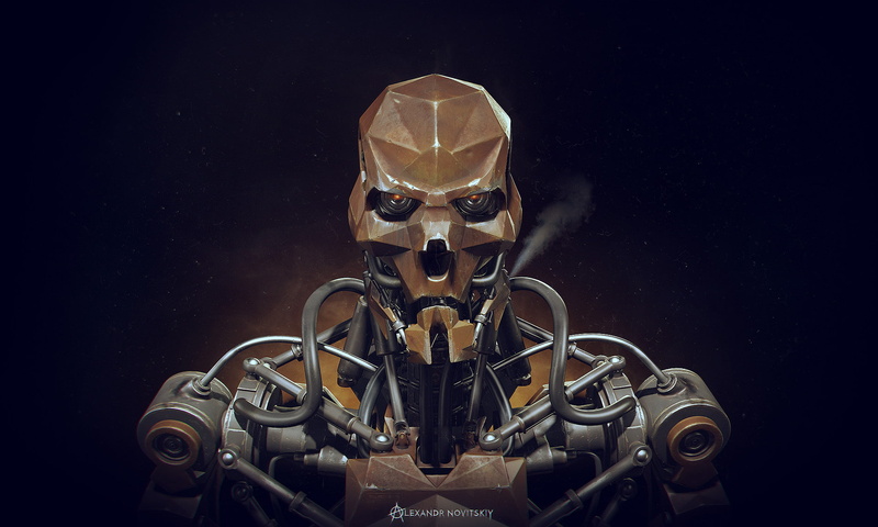 machinery, protection, 3D, safety, old, men, human body part, looking at camera, technology, indoors, machine, portrait, science, adult, black background