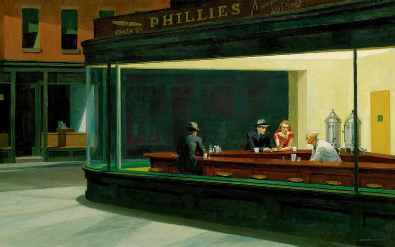 720P, painting, Nighthawks, Classic Art, Restaurant, Edward Hopper