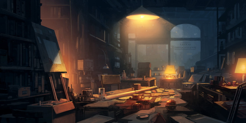 1080P, lights, Andreas Rocha, clutter, bookshelves, digital art, books