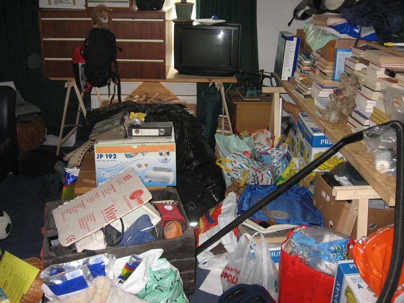 variation, dirty, messy, choice, large group of objects, table, high angle view, crt, indoors, people, supermarket, container, television, Chaos, home interior