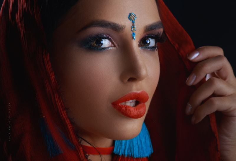 women, portrait, painted nails, red lipstick, 1080P, face