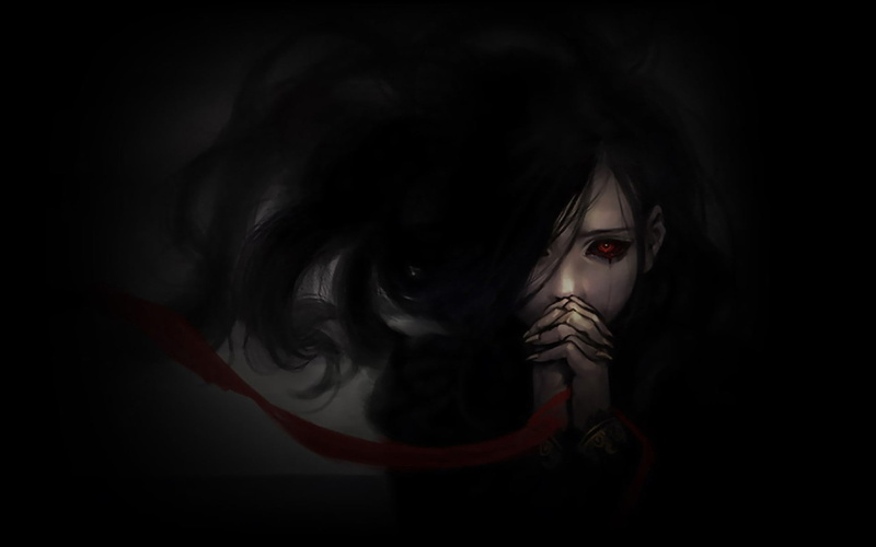 red eyes, 1080P, dark, blacked out eyes, horror, anime girls