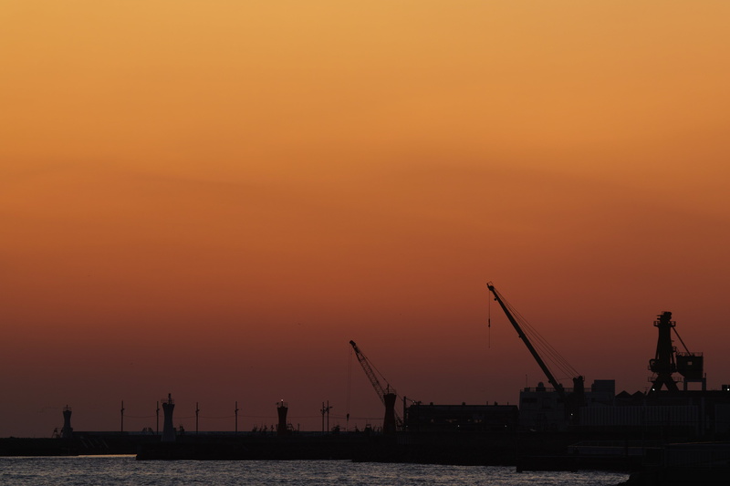 japan, sunrise, 4K, Sigma, sunrise - Dawn, crane - Construction Machinery, Spring, silhouette, harbor, cape, sea, SD1, foveon, town, cargo Container, nautical Vessel