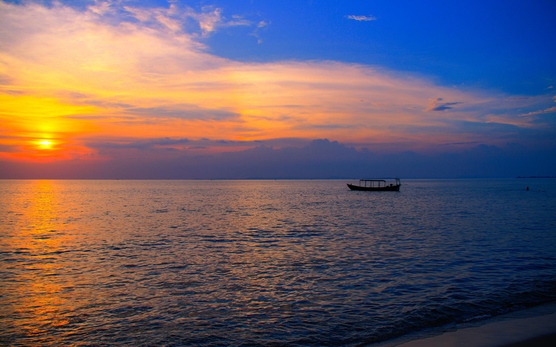 Sunset, Beach, Sea, Cambodia, 2K, Boat, Otres, Asia