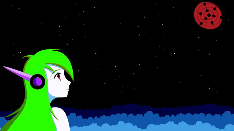 anime, Naruto Shippuuden, curly brace, stars, 1080P, anime girls, Sharingan, fan art, green hair, cave story