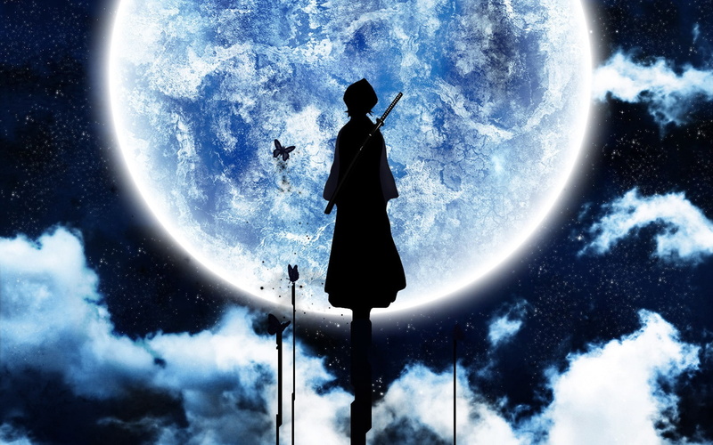cloud - sky, space, men, adult, astronomy, blue, planet earth, night, standing, sky, silhouette, bleach kuchiki rukia moon silhouette butterfly, nature