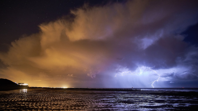 dramatic sky, storm, lightning, no people, beach, beauty in nature, landscape, storm cloud, stars, clouds, scenics - nature, environment, sea, cloud - sky