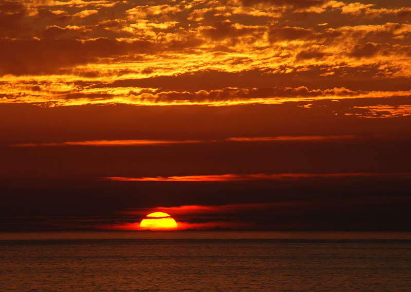 skyscape, landscape, horizon, sea, orange sky, 2K, sunset