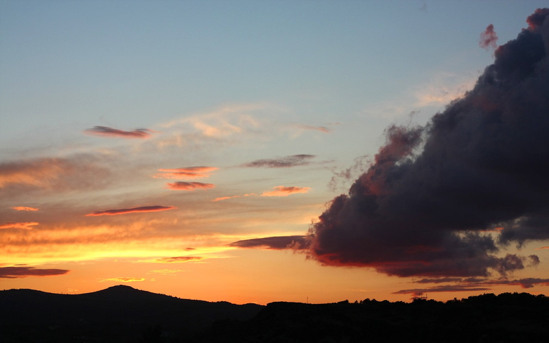 silhouette, 1080P, clouds, skyscape, sunset, landscape, purple sky