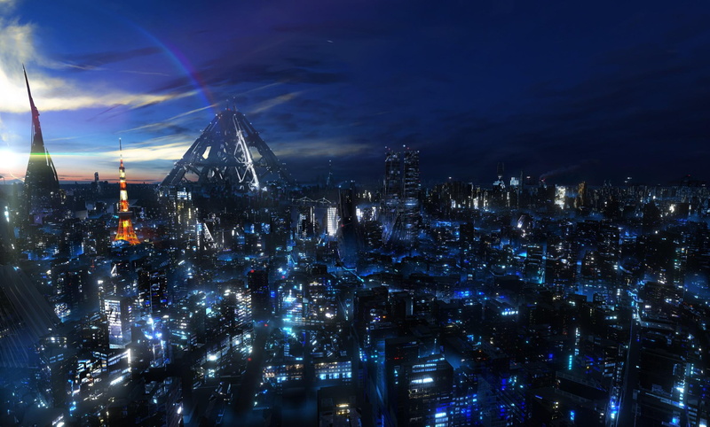 night, japan, guilty, skyscapes, download, cities, clouds, digital, art, image, cityscapes, 1080P, crown