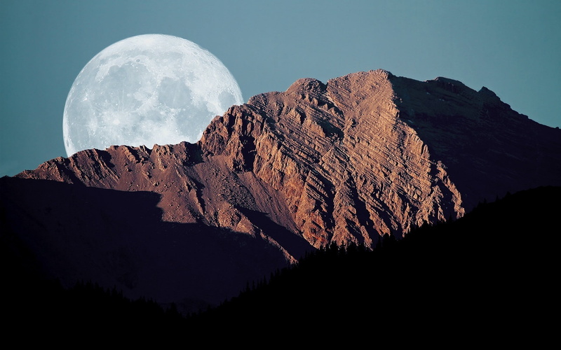 dusk, Moon, skyscape, mountains, landscape, 1080P