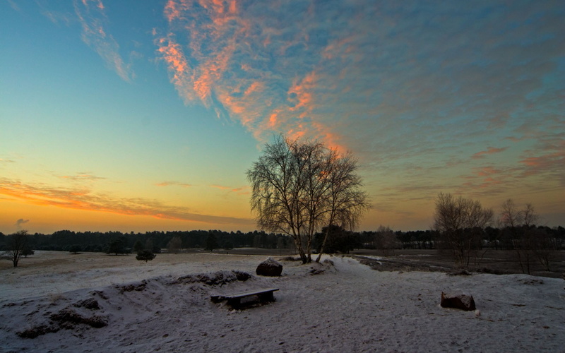 dusk, winter, skyscape, snow, 1080P, sunset, landscape