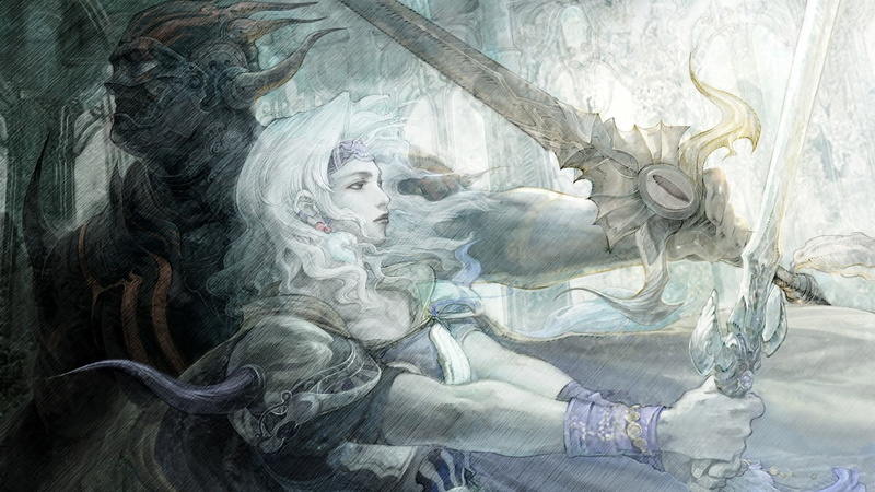holding, squaresoft, fantasy, digital/artwork, yoshitaka, illustration, final, sword, 1080P, hd, drawing, woman, amano