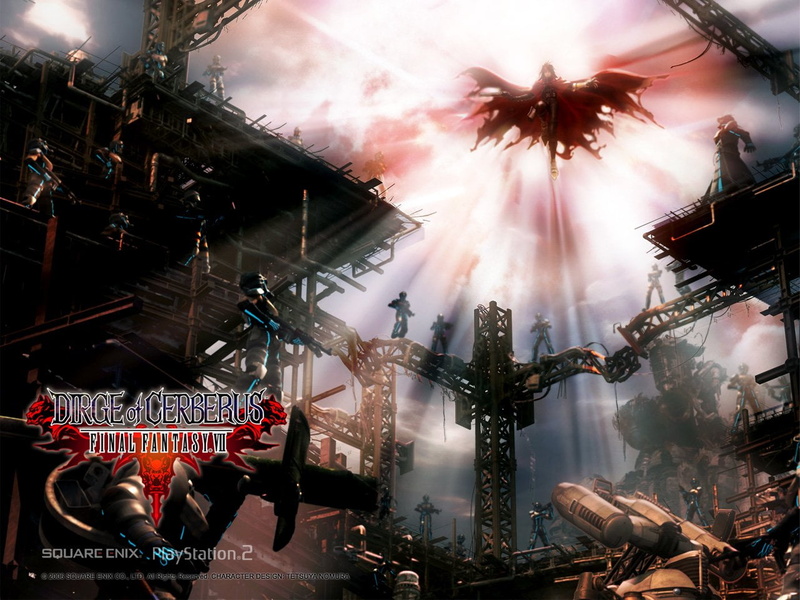 building exterior, outdoors, low angle view, real people, event, fantasy, Dirge of Cerberus: Final Fantasy VII, motion, decoration, crowd, vince