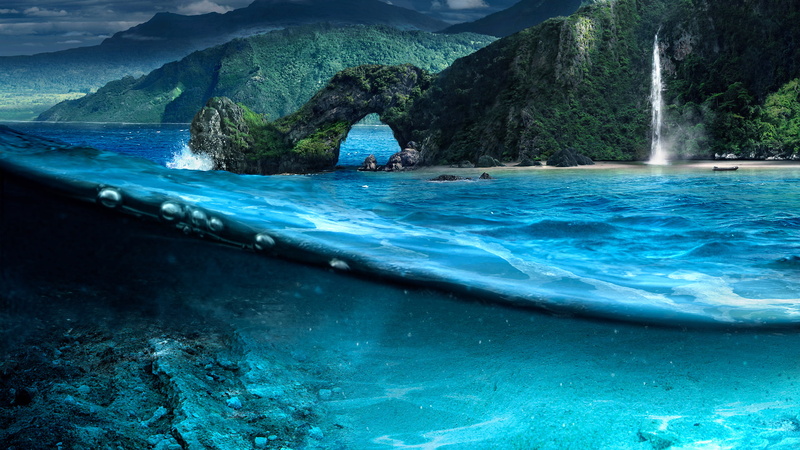 cry, beach, nature, 1080P, waterfall, far, tropical, underwater, ocean, arch, hd