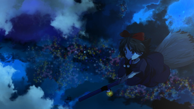 night, clouds, majo, marirero, kiki, 1080P, character, jiji, takkyuubin