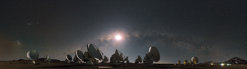 antenna, sky, nature, The milky way, radio telescope, night, in a row, building exterior, stars, grey, land, no people, beauty in nature, illuminated, nautical vessel