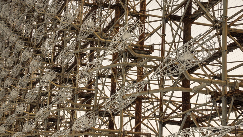 duga, construction industry, cages, system, tangled, metal, bare tree, structure, close-up, day, abandoned, full frame, low angle view, antenna, architecture
