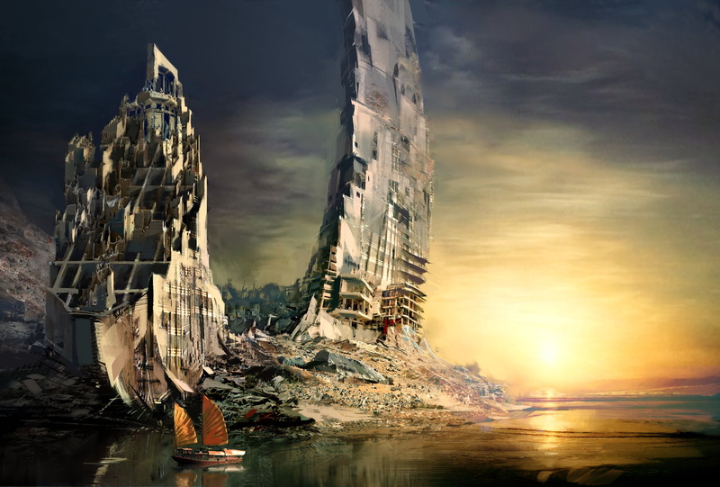 artwork, sunset, Postapokalypse, 2K, Scyscrapers