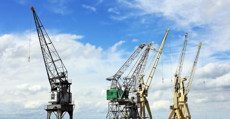 sky, nature, transport, 4K, brown, business, port, Cranes, construction equipment, general cargo, Blue Sky, cloud - sky, harbour cranes, loading and unloading