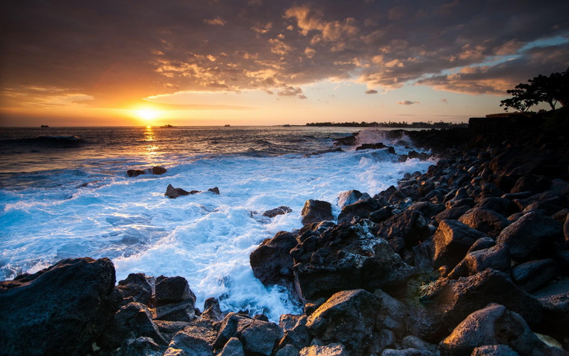 quality, beaches, shore, waves, high, ocean, landscapes, sky, coast, sunset, 1080P