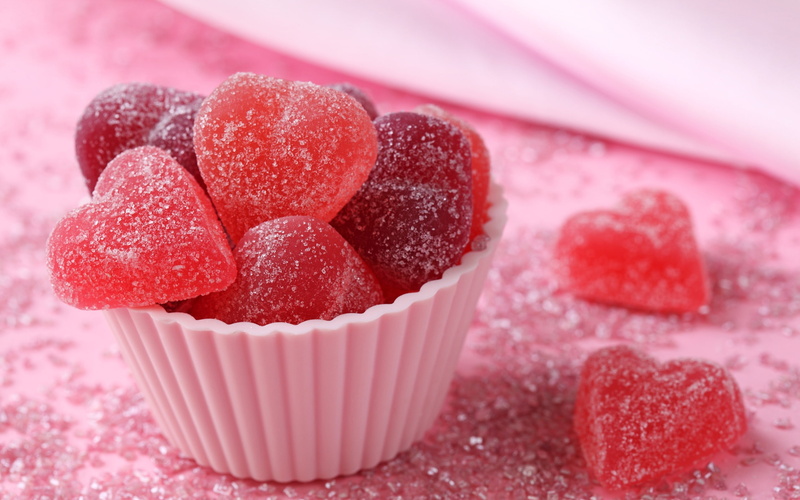 shaped, Sweet, Dessert, Food, Sugar, Red, Heart, Marmalade, Candy, 2K