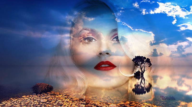 one person, dawn, architecture, bright, face, art, montage, young adult, outdoors, summer, multiple exposure, water, body, travel, popart, fantasy