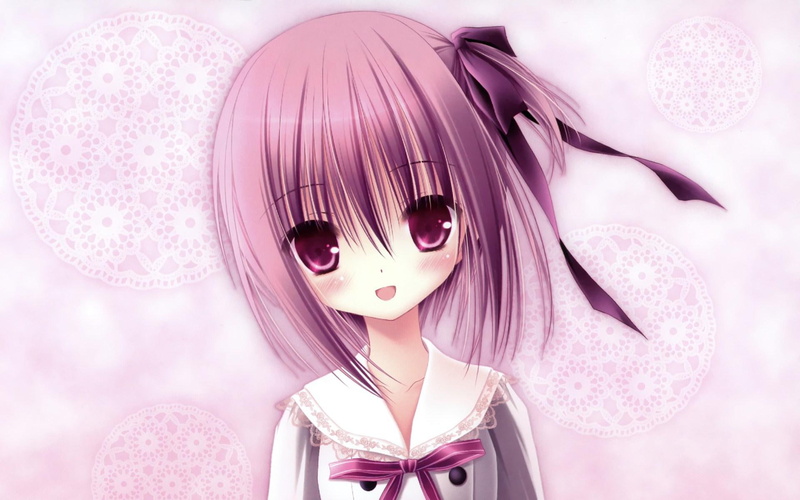 pretty, sweet, short-hair, lovely, female, anime-girl, ribbon, kawaii, purple, 1080P, purple-hair, tomoka, cute, nice, girl