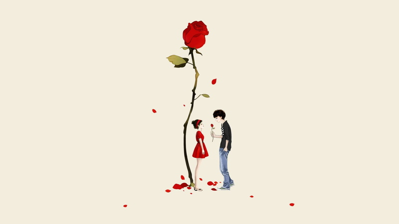 1080P, couple, girl, cute, boy, anime, love, red, rose