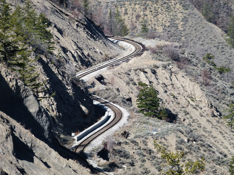 plant, river, high angle view, fraser river canyon, Train Tracks, mountain, dry, scenics - nature, connection, 2K, mountain range, transportation, no people