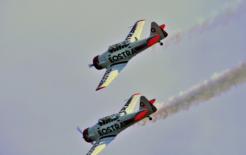 formation, vapor trail, smoke, harvards, 2K, white, flying, cloud - sky, on the move, day, mode of transportation, mid-air, motion, plane, transportation
