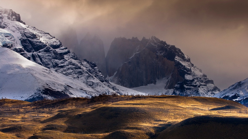 snow, mountains, Golden Hour, winter, landscape, 1080P