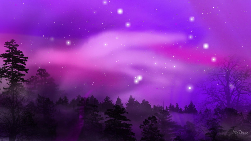 1080P, mountains, northern lights, bright, firefox persona, pink, aurora borealis, aurora, pine, trees, 3d and, purple