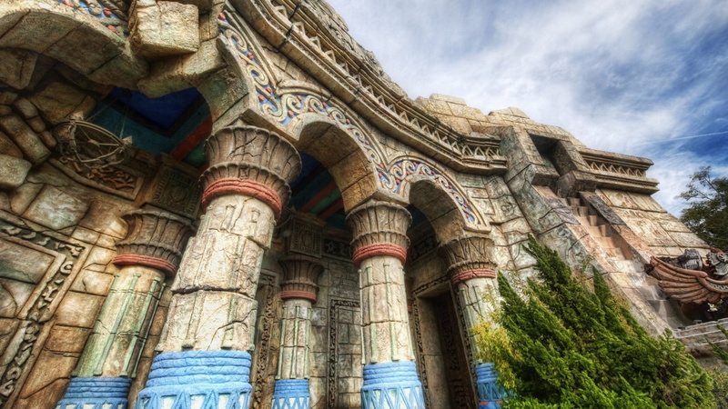 religion, travel destinations, ornate, ancient, ruin, low angle view, aztec, arch, no people, ruins, travel, cloud - sky, architectural column, tourism
