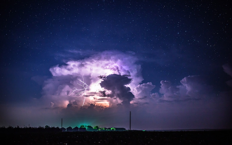night, nature, clouds, 1080P, lightning, hd, stars, storm