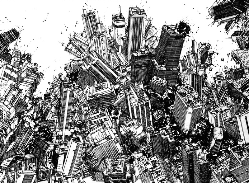 grayscale, hd, art, 1080P, x, cities, akira, cityscapes, anime