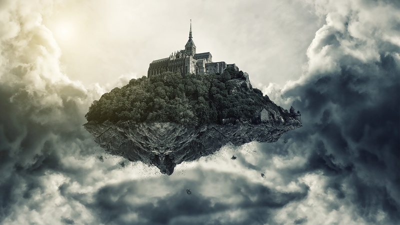 arts, Island, Clouds, Castle, Creative, Flying, 1080P, Art, Pictures