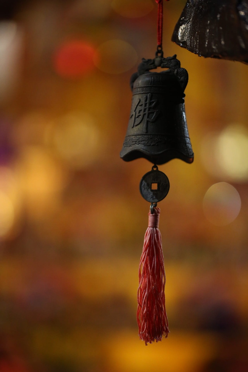 creativity, hanging, 1080P, bell, string, thread, no people, focus on foreground, day, outdoors, representation, pattern, wood - material, art and craft