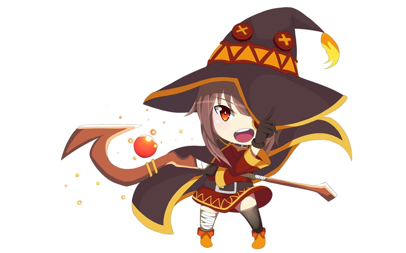 1080P, Chibi, Girl, Red Eyes, Brown Hair, Witch Hat, Megumin (KonoSuba), KonoSuba – God’s blessing on this wonderful world!!, KonoSuba, Anime, Staff