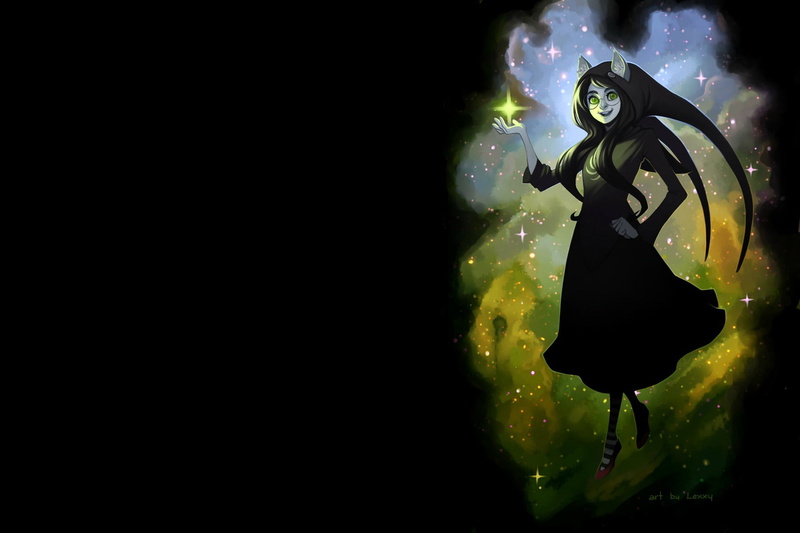 720P, Jade Harley, green eyes, Homestuck, glowing, galaxy, dress, God Tier outfit, witch, Witch of Space: Aspect