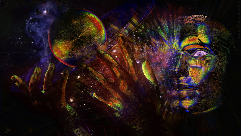 planets, religion, sci, psychedelic, creation, god, 1080P, magic, space, hands, emotion, universe, eyes, face, tech, color, stars, science, surreal, mood