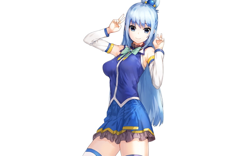Aqua (KonoSuba), 1080P, Blue Hair, Blue Eyes, Thigh Highs, Long Hair, KonoSuba, Anime, Skirt, Smile, KonoSuba – God’s blessing on this wonderful world