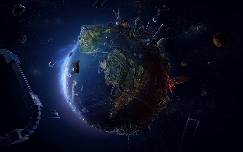 Station, world, 1080P, abstract, Futuristic, deviantart, the, Earth, view, space, maps, 3d, Lost, blue, stars, outer, Moon