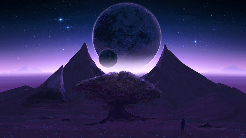 JoeyJazz, 2K, space art, purple background