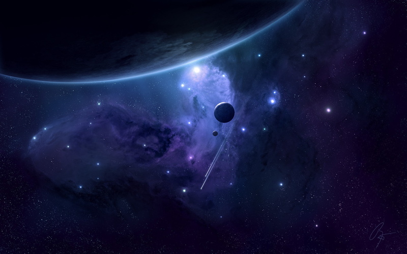 stars, space art, blue, 1080P, planet, JoeyJazz, space, digital art