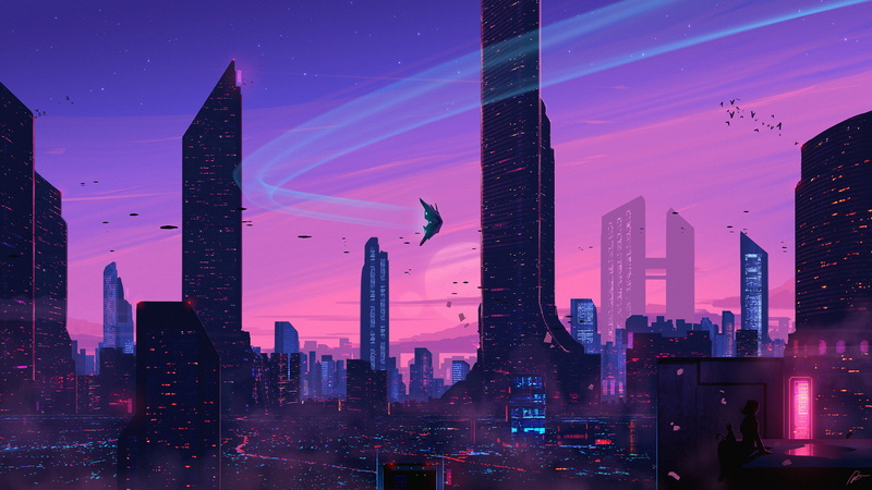 science fiction, futuristic, cityscape, JoeyJazz, 2K
