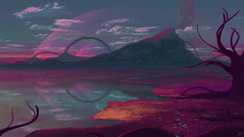 alien world, 2K, JoeyJazz, space art, landscape