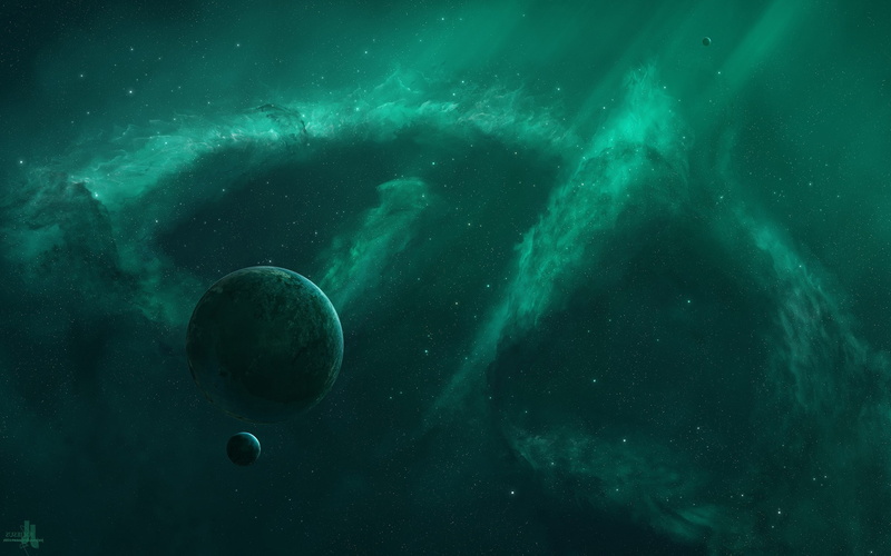 no people, undersea, JoeyJazz, 2K, space, animal wildlife, green color, close-up, Space Art, marine, care, nebula, sea, planet, outdoors, animal themes