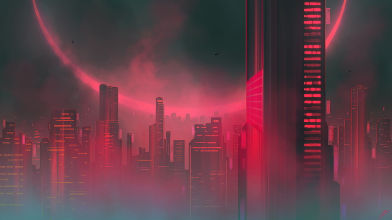 cityscape, 2K, downtown, JoeyJazz, futuristic, eclipse