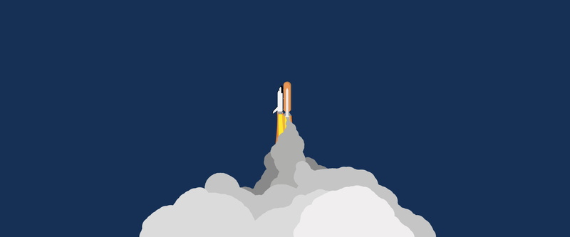 space, 4K, blue background, minimalism, rocket, vehicle, sky